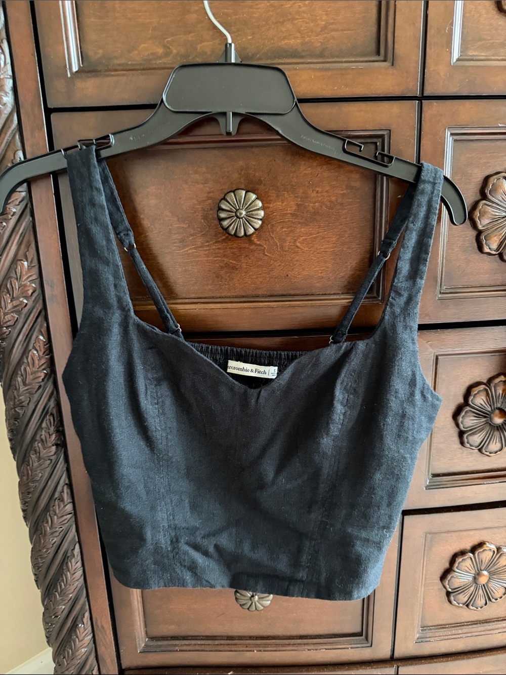 Abercrombie & Fitch Black Linen-Blend Cropped Camisole